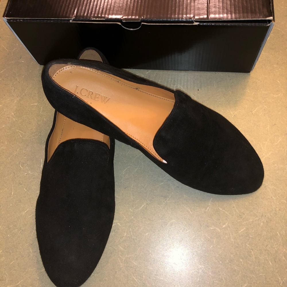 J Crew Black Suede Loafers